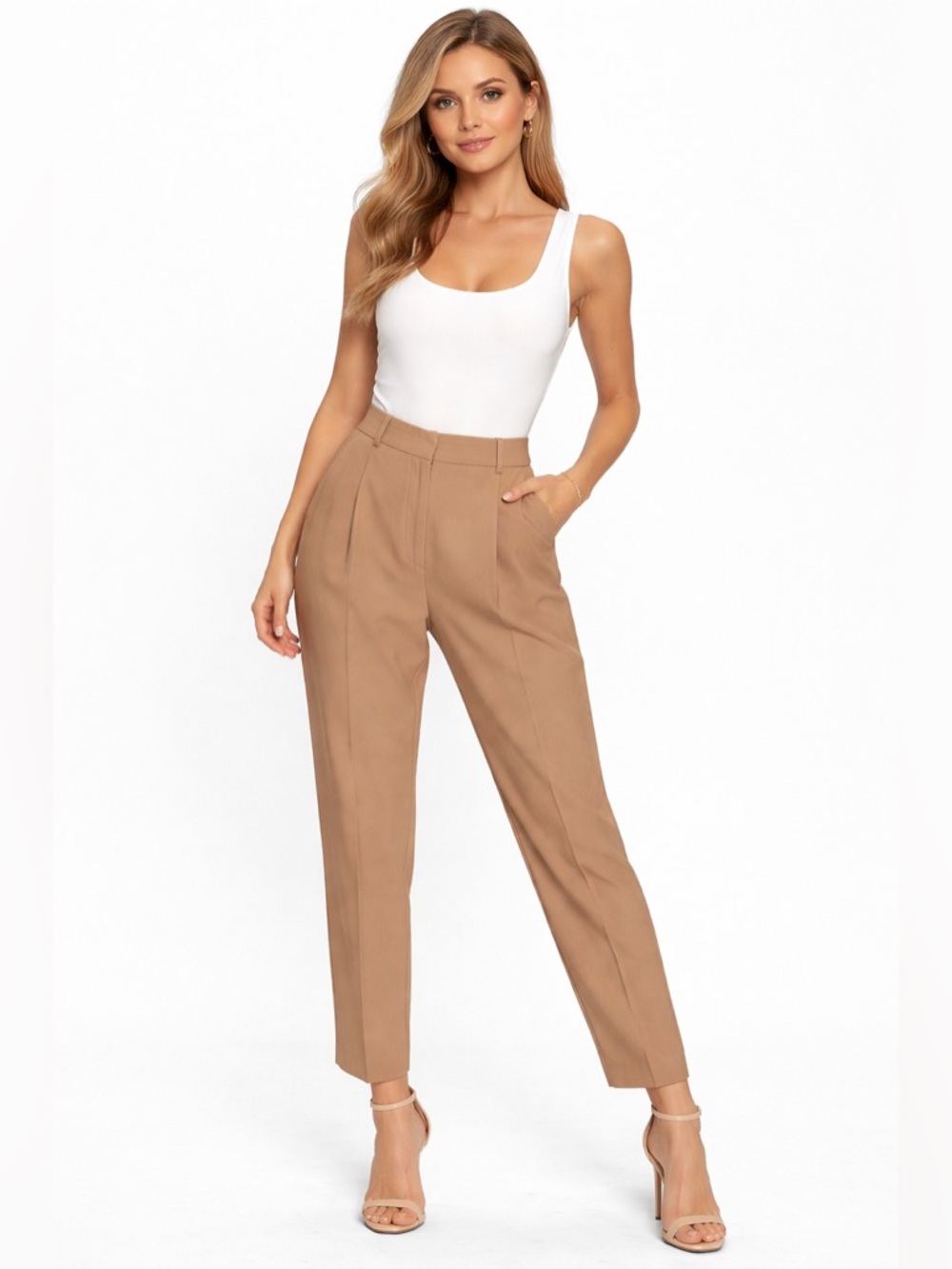 ZARA High-Waist Tailored Ankle Pants - Camel